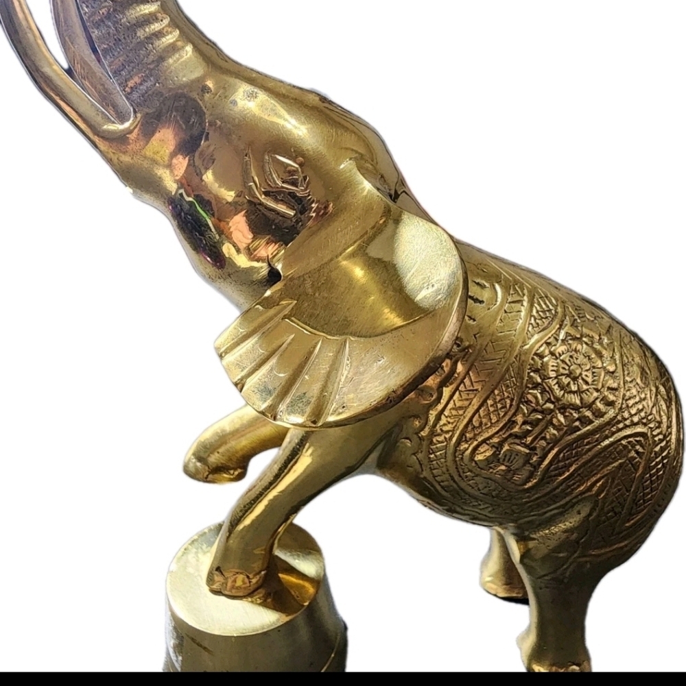 Vintage 8" Brass Circus Elephant Figurine Trunk Up Good Luck from India - Picture 4 of 5